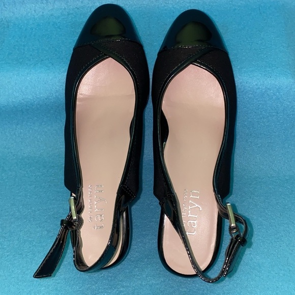 TARYN BY TARYN ROSE Karine black buckle sling back wedge NEW in box size 5 1/2 M - Picture 3 of 8